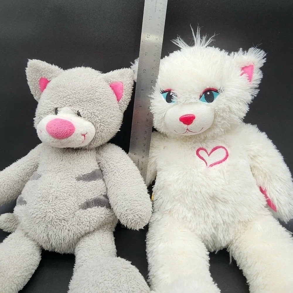 Build A Bear White Gray Sassy Snazzy Kitty Cat Plush Set 2pk Heart Stripe Kawaii